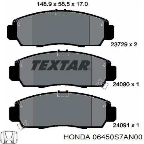 Колодки гальмівні передні, дискові 06450S7AN00 Honda