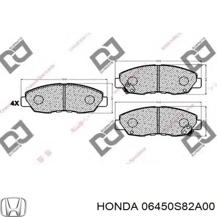 Колодки гальмівні передні, дискові 06450S82A00 Honda