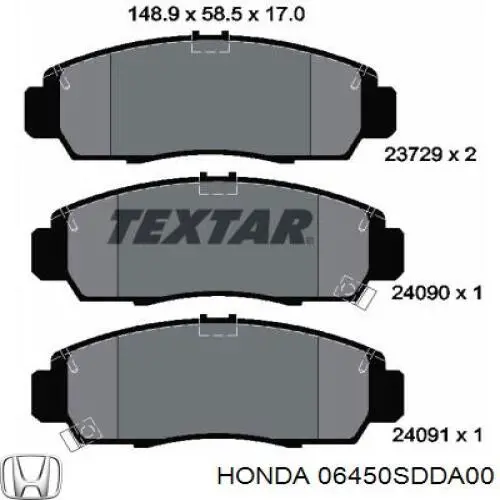 Купити 06450SDDA00 Honda Колодки гальмівні передні, дискові