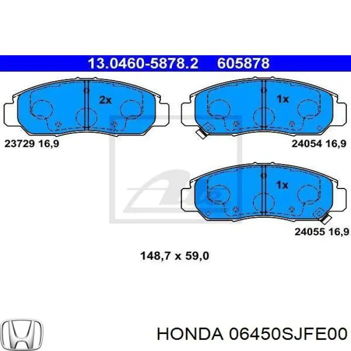 Колодки гальмівні передні, дискові 06450SJFE00 Honda