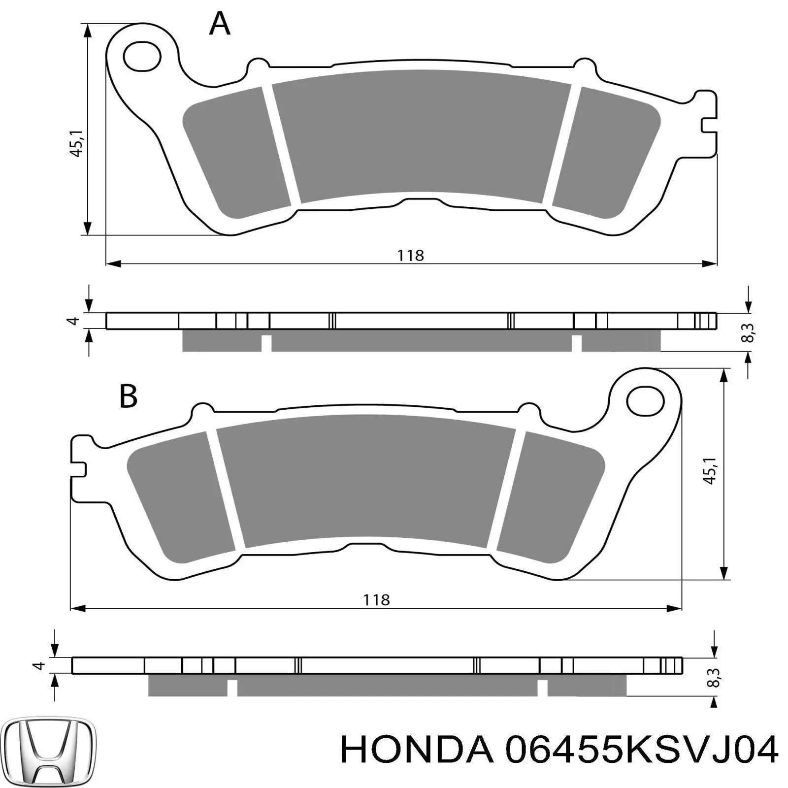 Колодки гальмівні передні, дискові 06455KSVJ04 Honda