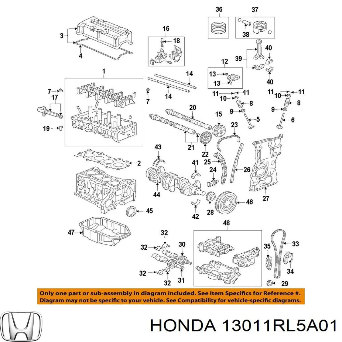 Кільця поршневі комплект на мотор, STD. 13011RL5A02 Honda