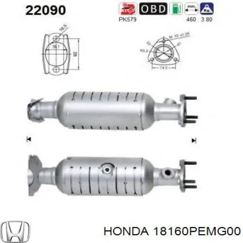 18160PEMG00 Honda конвертор-каталізатор (каталітичний нейтралізатор)