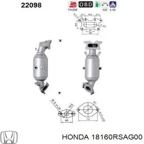 Конвертор-каталізатор (каталітичний нейтралізатор) Honda 18160RSAG00 ціна, від 243.72 USD
