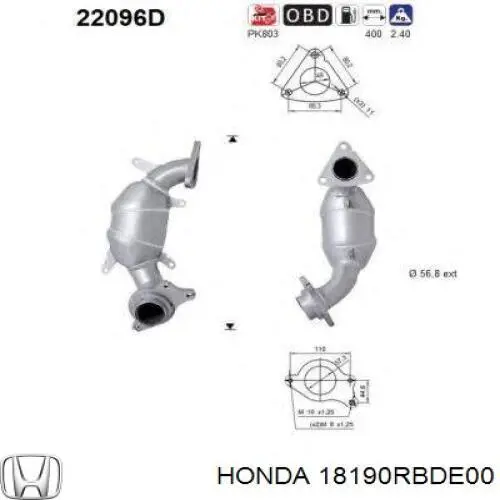 18190RBDE00 Honda Каталітичний нейтралізатор відпрацьованих газів