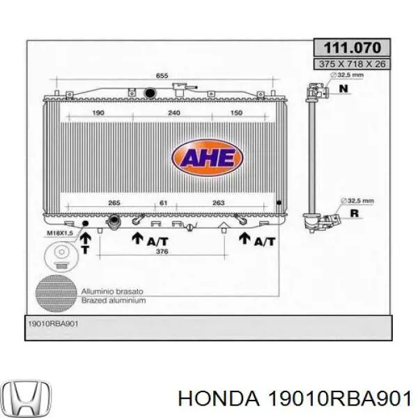 19010RBA901 Honda Радіатор охолодження двигуна