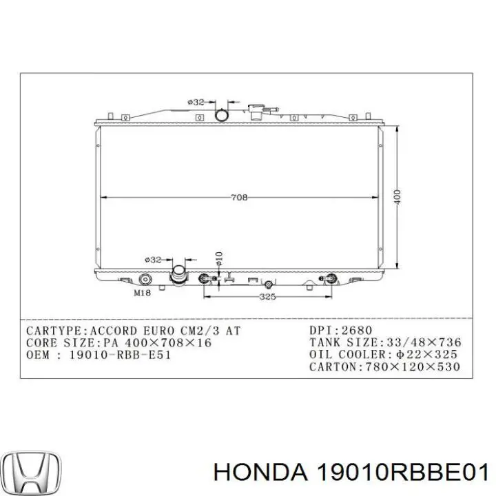 Купити 19010RBBE01 Honda Радіатор двигуна
