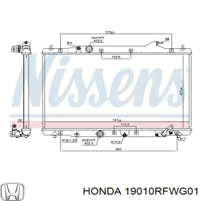 Радіатор основний Honda 19010RFWG01 ціна, від 120.36 USD