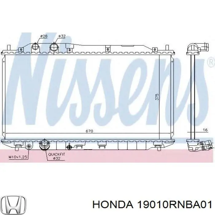19010RNBA01 Honda Радіатор охолодження двигуна