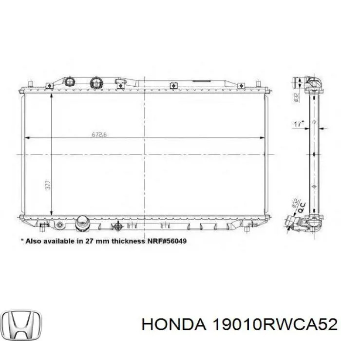 19010RWCA52 Honda радіатор охолодження двигуна