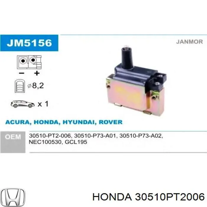Котушка запалювання 30510PT2006 Honda