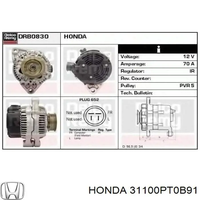 Генератор 31100PT0B91 Honda