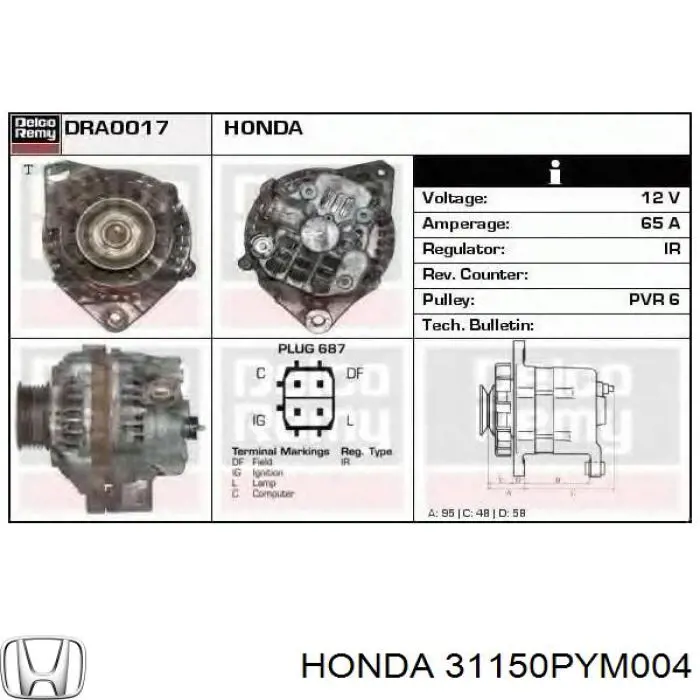 Купити 31150PYM004 Honda Реле регулятор напруги генератора