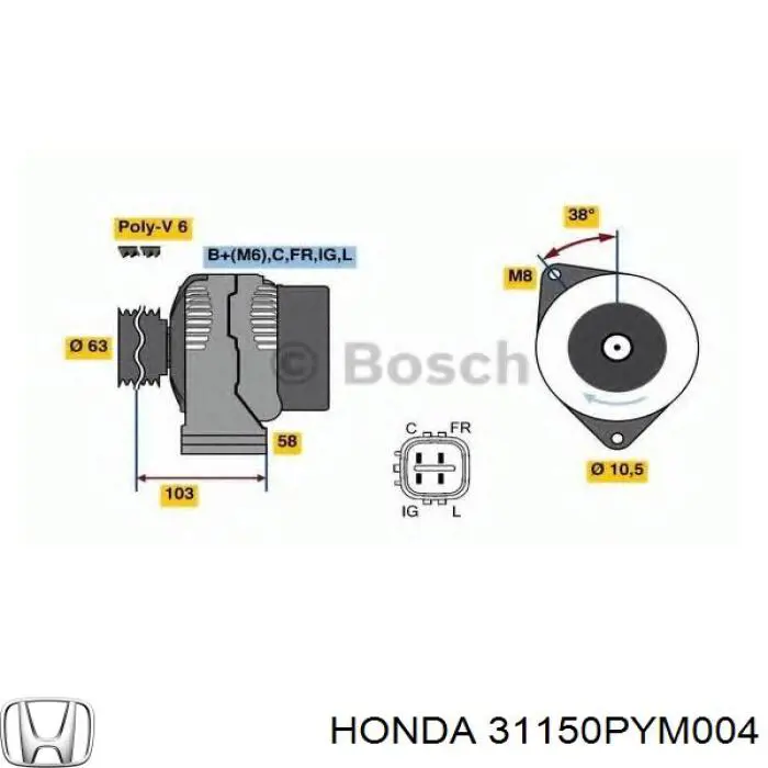Реле генератора 31150PYM004 Honda