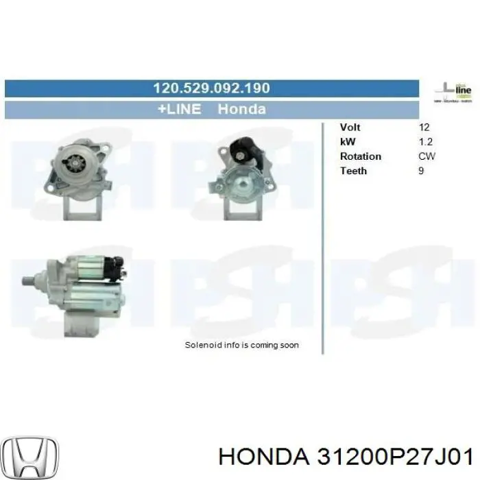 31200P27J01 Honda Стартер двигуна