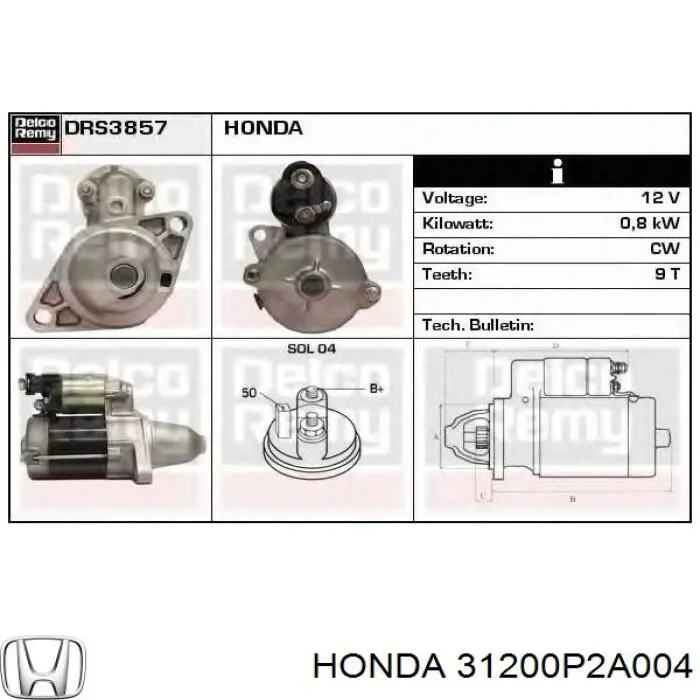 Стартер 31200P2A004 Honda