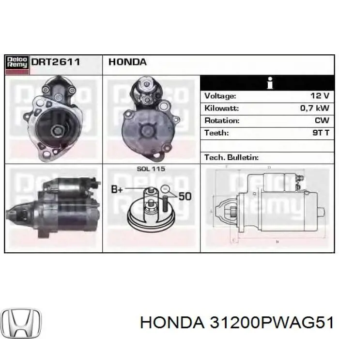 Стартер Honda 31200PWAG51 ціна, від 46.81 USD