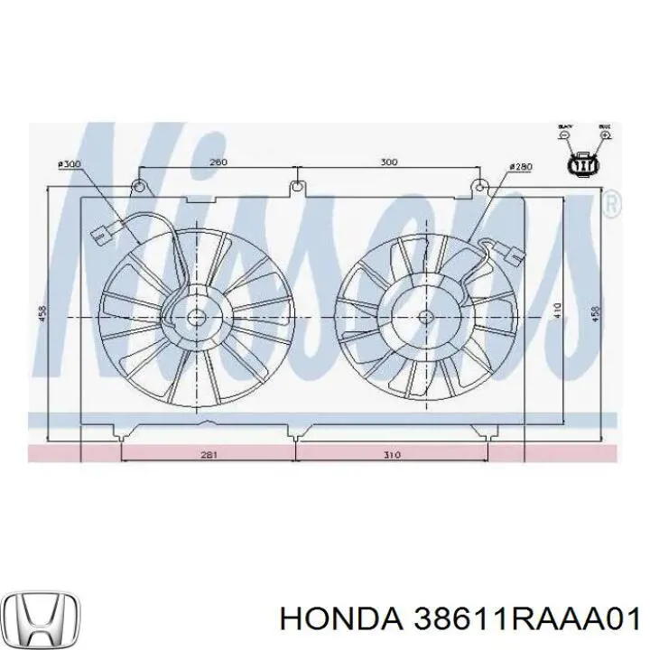 38611RAAA01 Honda дифузор радіатора охолодження, в зборі з двигуном і крильчаткою