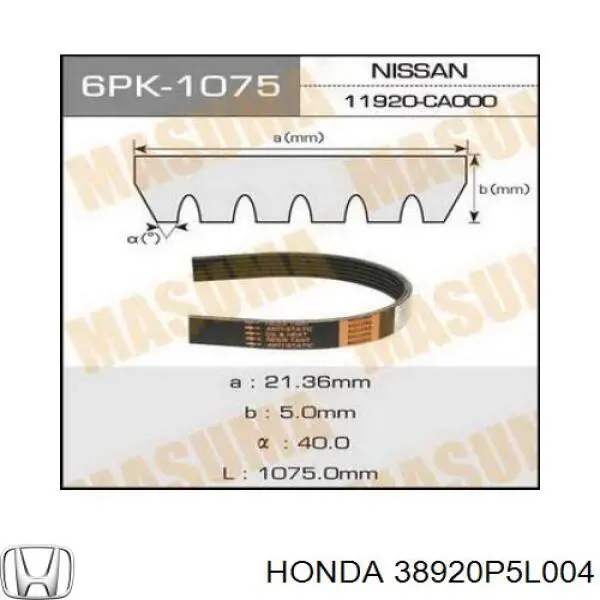 38920P5L004 Honda ремінь приводний, агрегатів