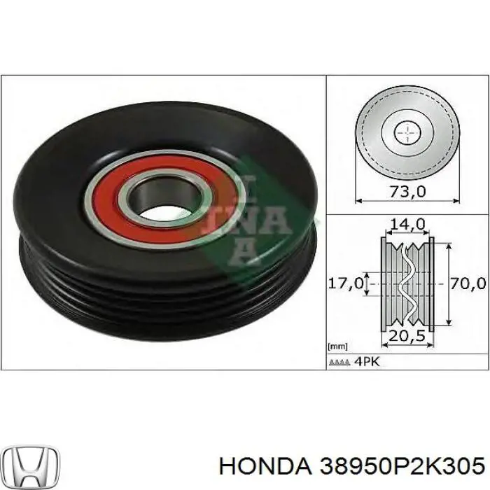 38950P2K305 Honda Ролик натяжителя ременя агрегатів
