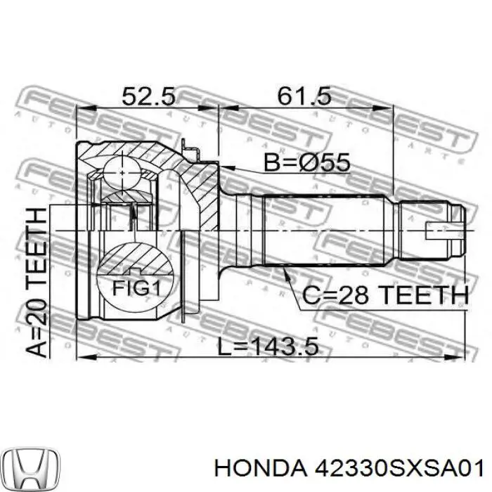 Купити 42330SXSA01 Honda Шарнір різних кутових швидкостей задній