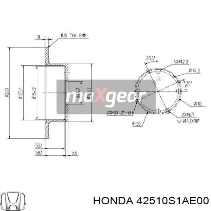 Гальмівні диски 42510S1AE00 Honda