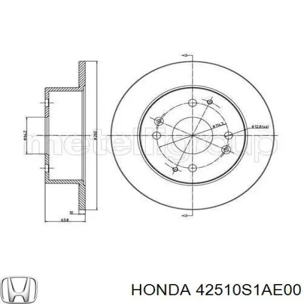 Диск гальмівний задній Honda 42510S1AE00