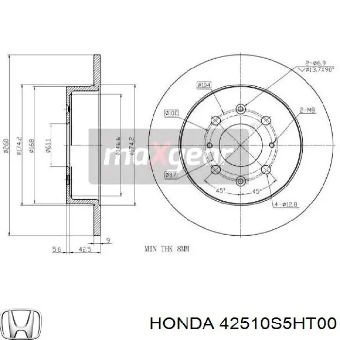 Купити 42510S5HT00 Honda Диск заднього гальма