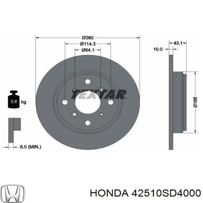 42510SD4000 Honda диск гальмівний задній