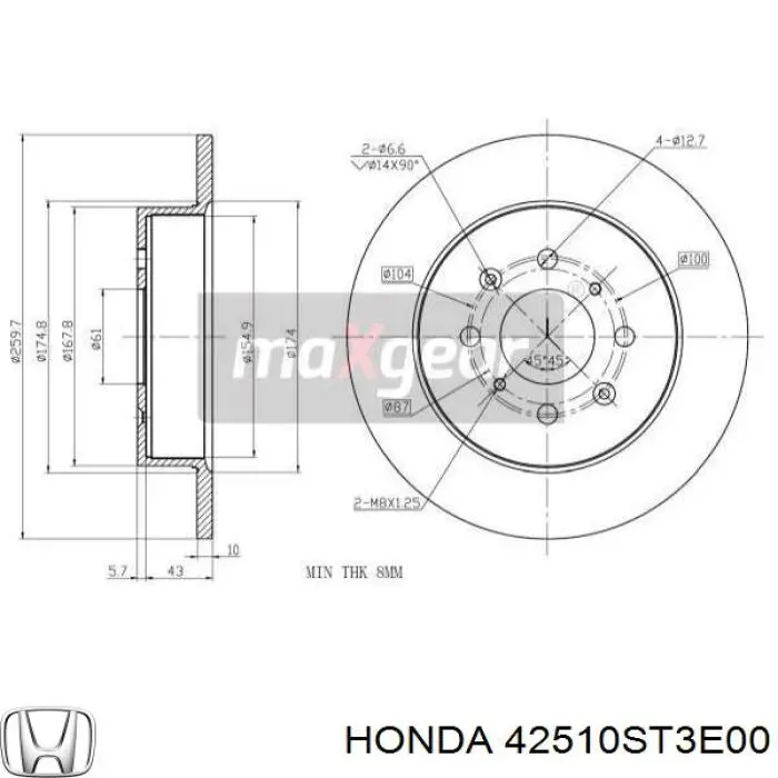 Купити 42510ST3E00 Honda Диск заднього гальма
