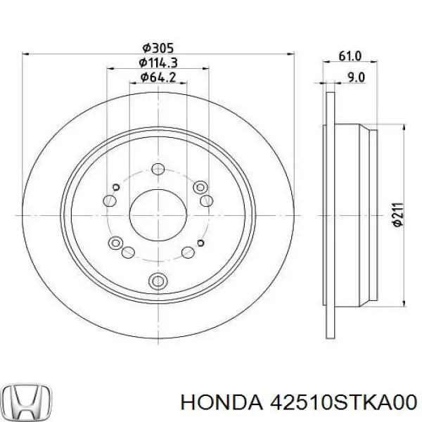 Задні дискові гальма Honda 42510STKA00 ціна, від 29.08 USD