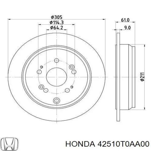 42510T0AA00 Honda диск гальмівний задній