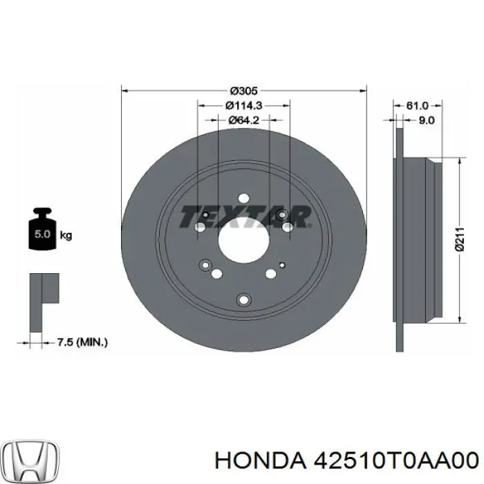 Задні дискові гальма Honda 42510T0AA00 ціна, від 36.99 USD