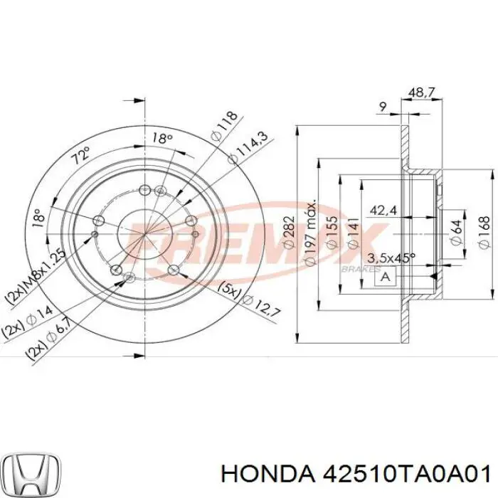 Задні дискові гальма Honda 42510TA0A01 ціна, від 27.47 USD