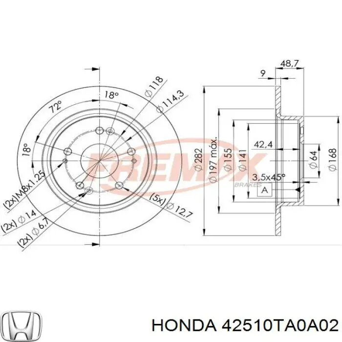 Задні дискові гальма Honda 42510TA0A02 ціна, від 27.47 USD