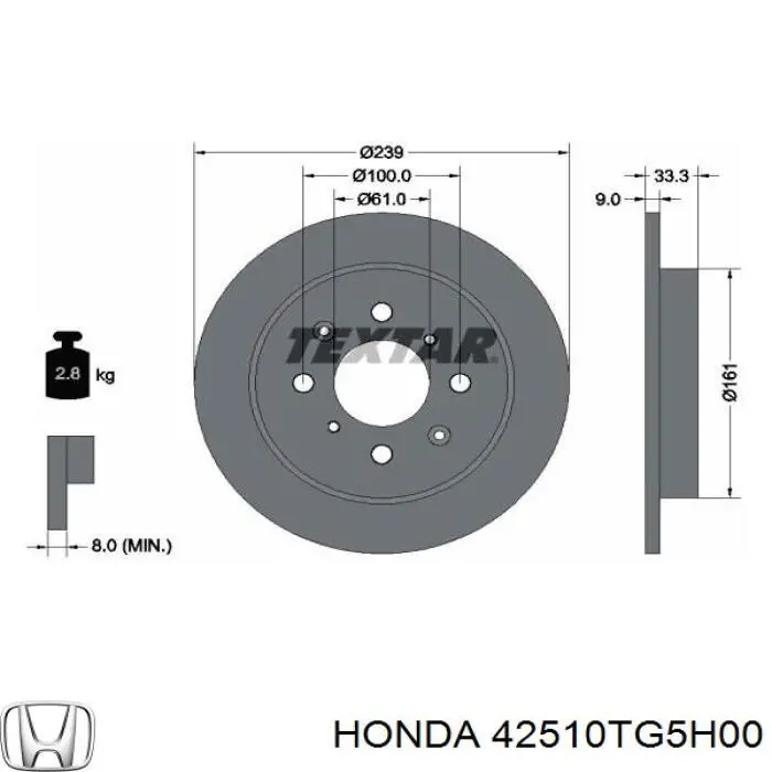 Диск гальмівний задній Honda 42510TG5H00