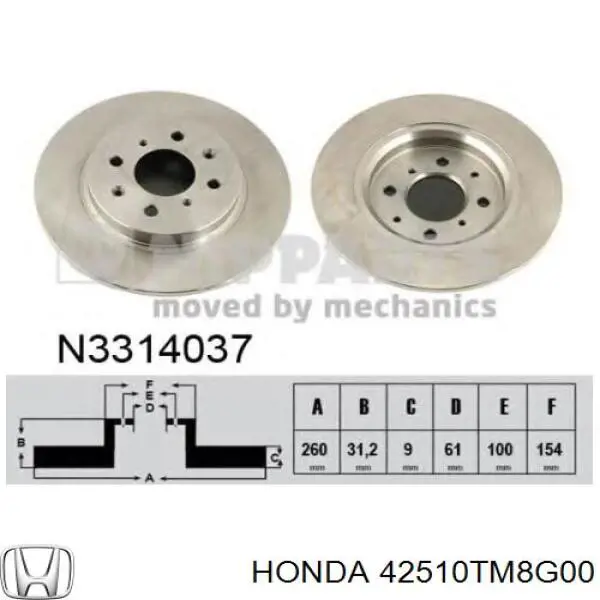 Купити 42510TM8G00 Honda Диск заднього гальма