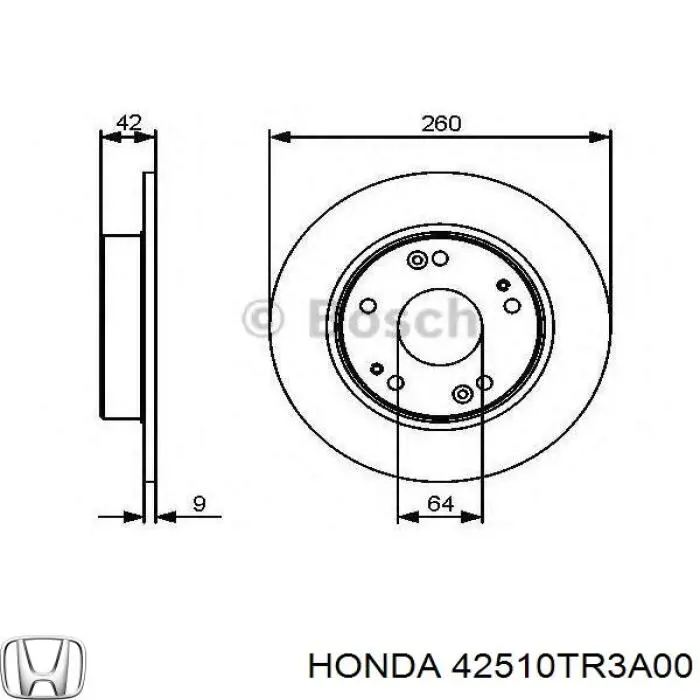 42510TR3A00 Honda диск гальмівний задній