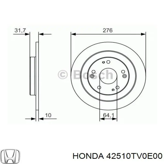 Задні дискові гальма Honda 42510TV0E00 ціна, від 43.34 USD