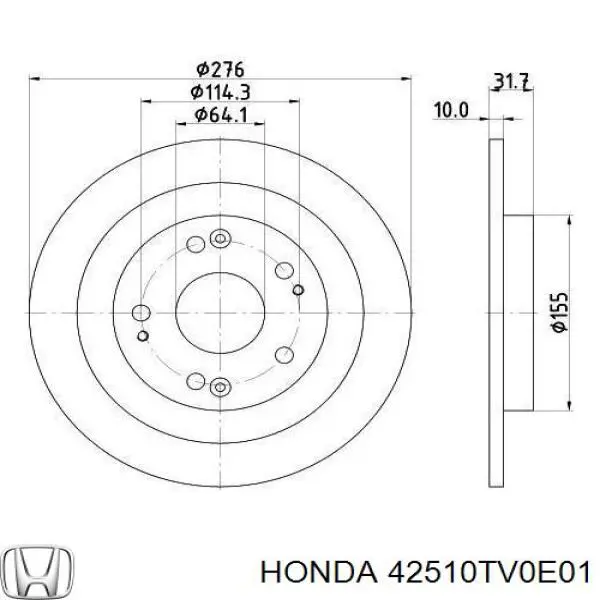 Купити 42510TV0E01 Honda Диск заднього гальма