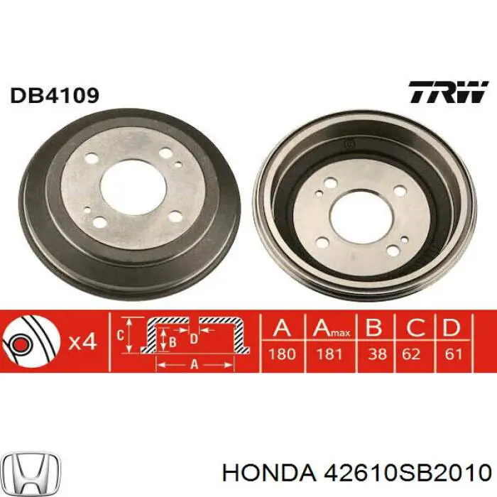 Барабан гальмівний задній 42610SB2010 Honda