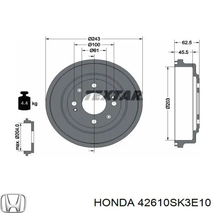 Барабан гальмівний задній Honda 42610SK3E10 ціна, від 42.33 USD