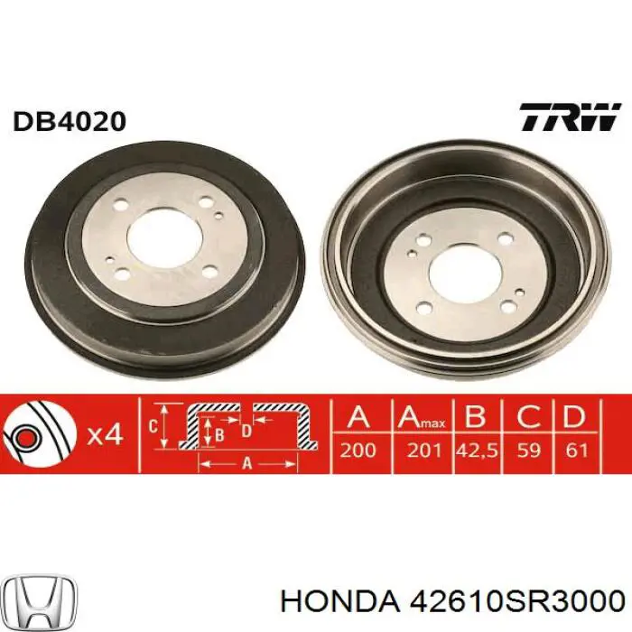 Барабан гальмівний задній Honda 42610SR3000 ціна, від 24.28 USD