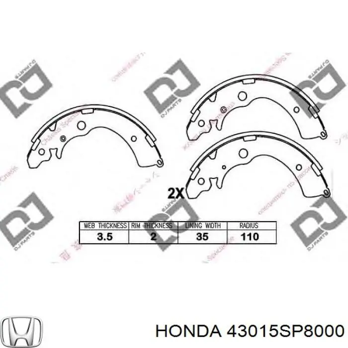 Колодки гальмові задні, барабанні 43015SP8000 Honda