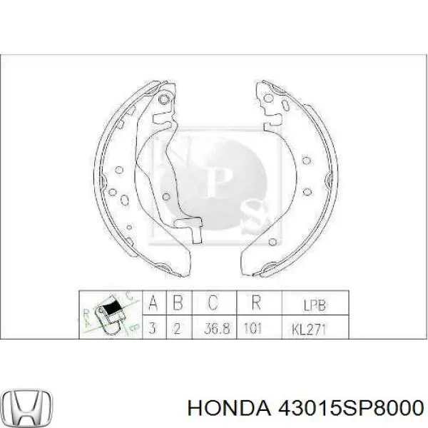 Купити 43015SP8000 Honda Колодки гальмові задні, барабанні