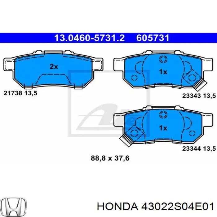 43022S04E01 Honda колодки гальмові задні, дискові