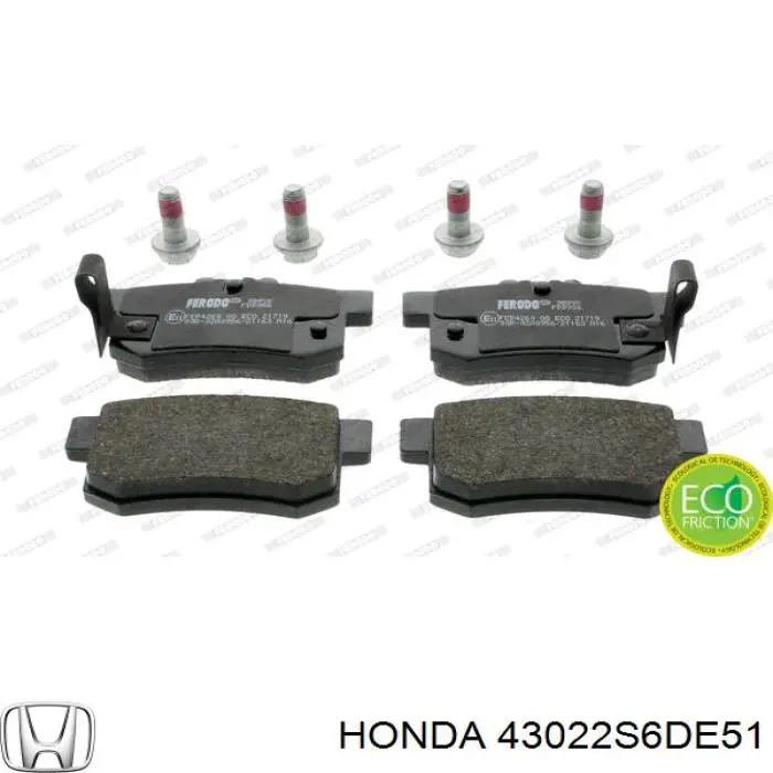 43022S6DE51 Honda колодки гальмові задні, дискові
