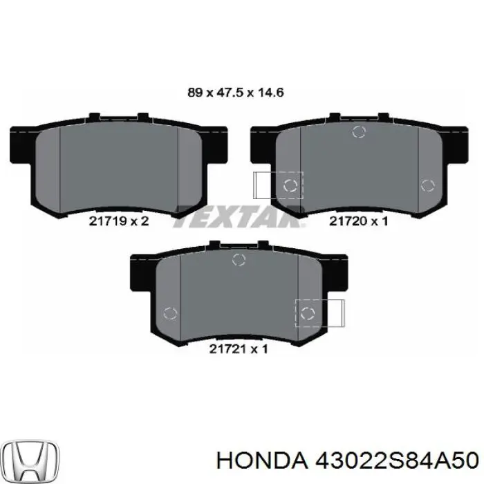 43022S84A50 Honda колодки гальмові задні, дискові