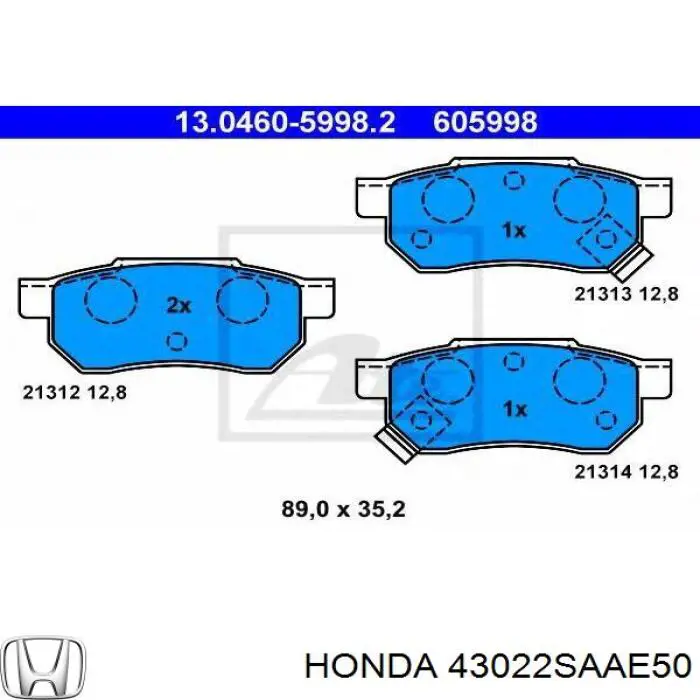 43022SAAE50 Honda Колодки гальмівні задні, дискові