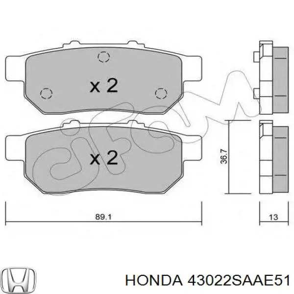 43022SAAE51 Honda колодки гальмові задні, дискові